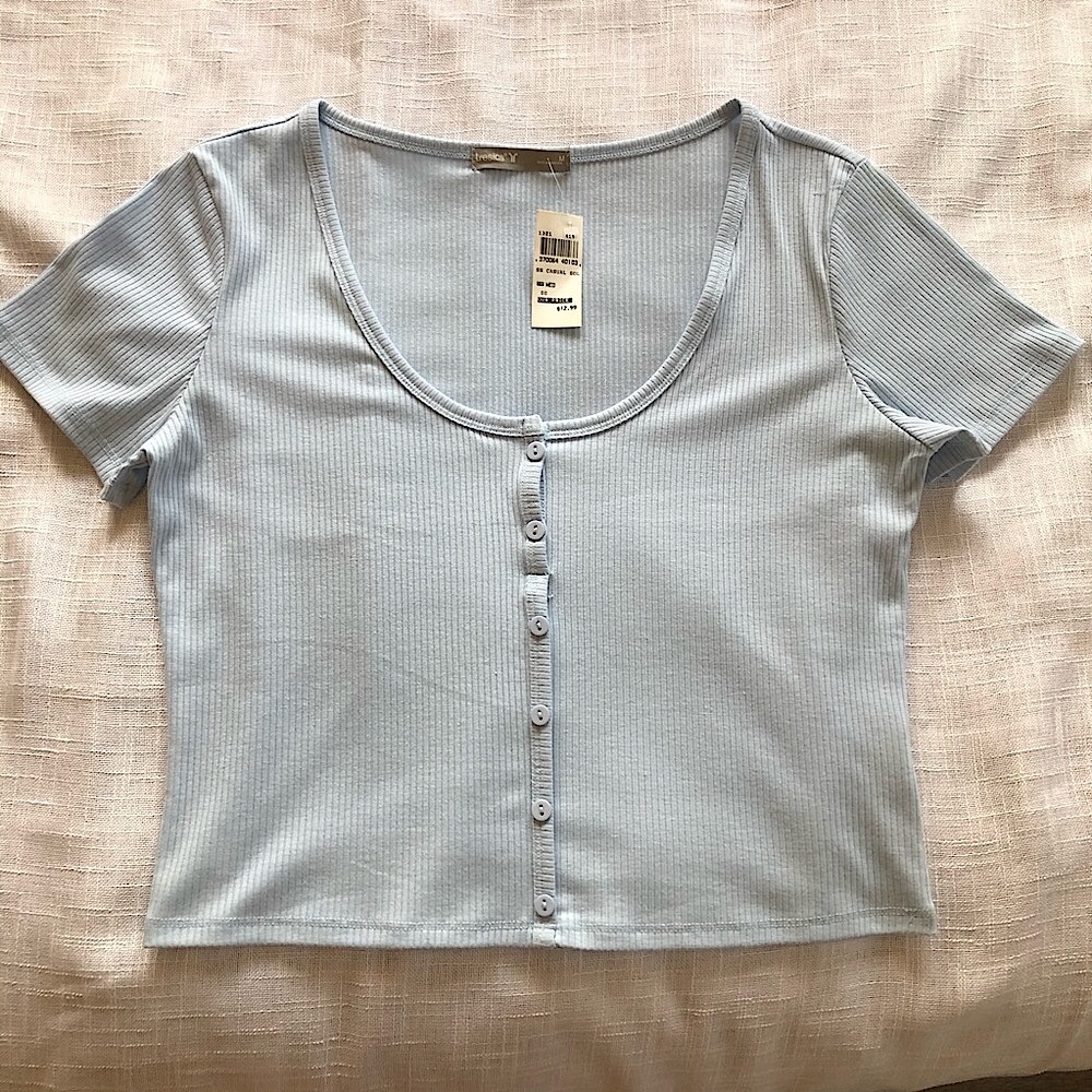 Ribbed button-front top